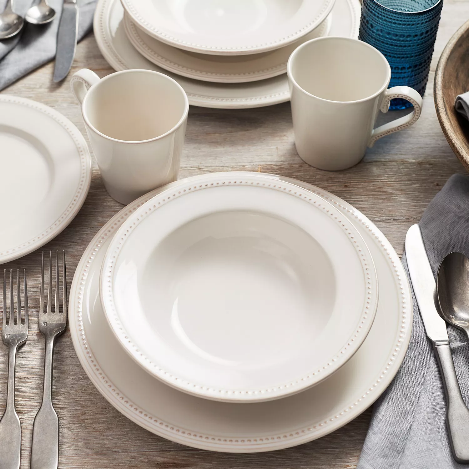 Sur La Table Pearl Stoneware 16-Piece Dinnerware Set