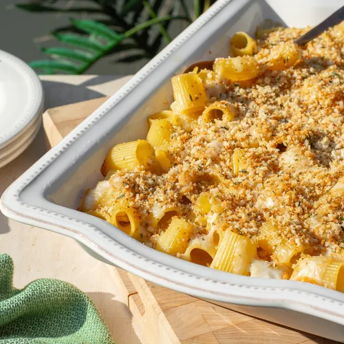 Baked French Onion Pasta with Herby Breadcrumbs