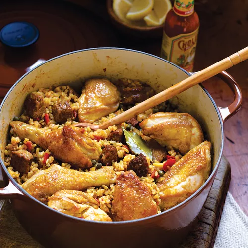 Arroz con Pollo with Chorizo and Capers