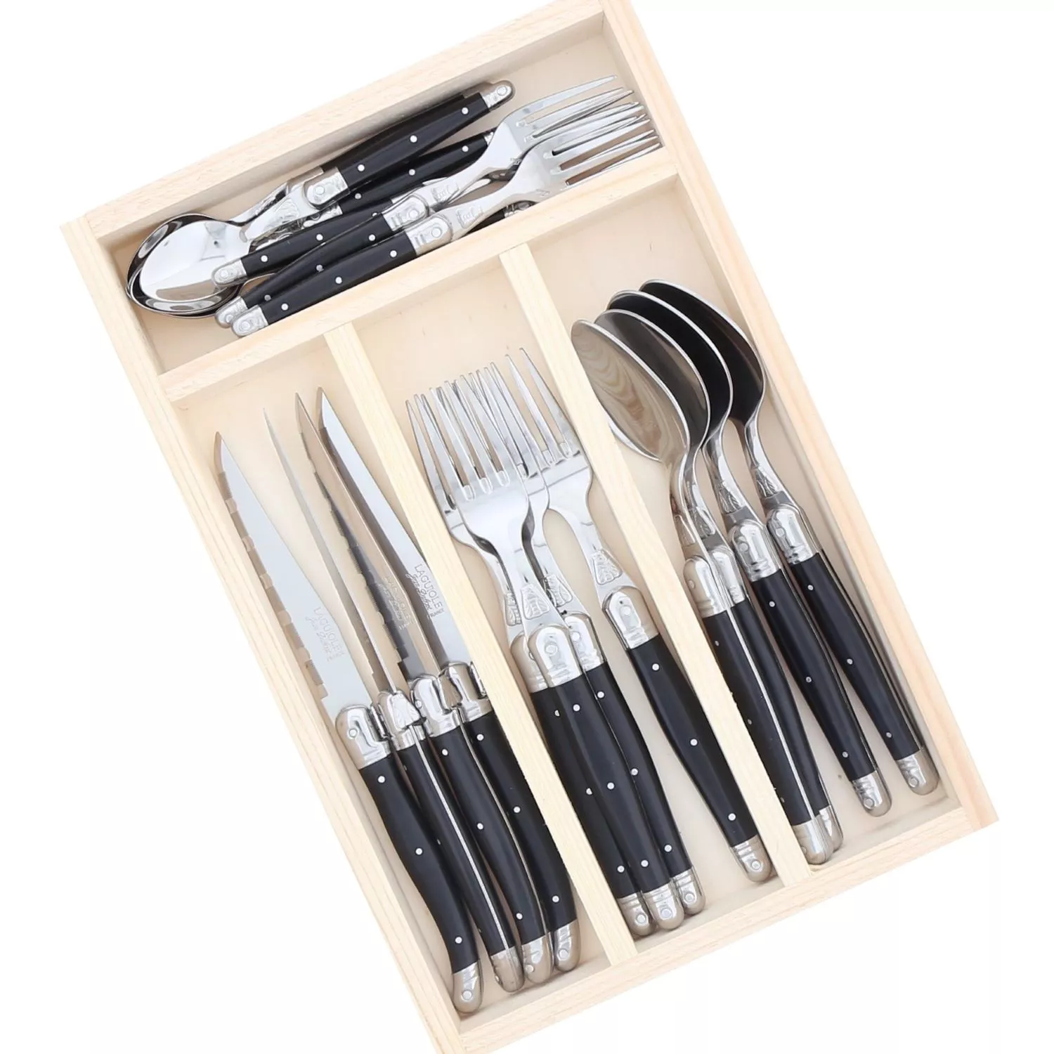 Dubost Black Laguiole Flatware, Set of 20