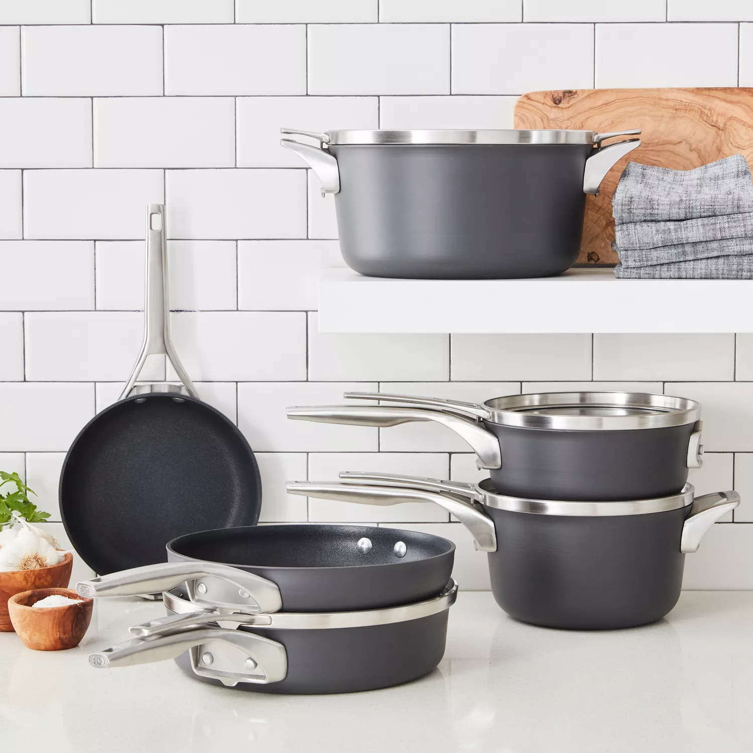 Calphalon Premier Space-Saving Hard Anodized Nonstick Cookware Sets