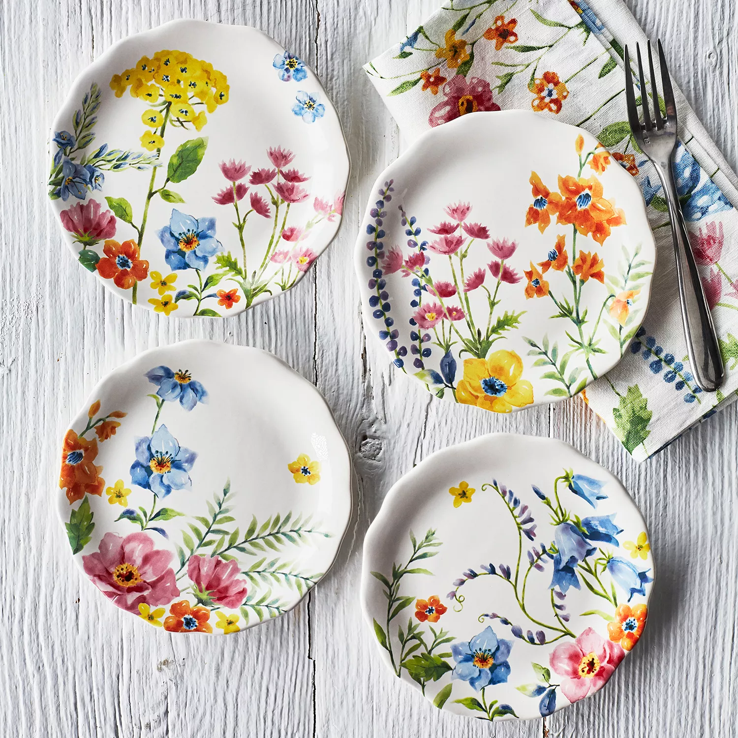 Sur La Table Garden Floral Appetizer Plates, Set of 4