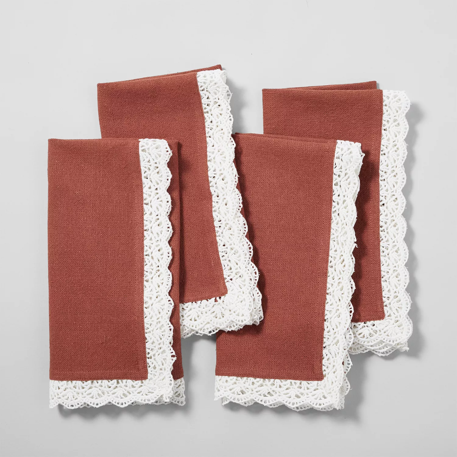 Set of 6 Vintage Napkins with Crochet Corner Decoration and Edging - Ruby  Lane