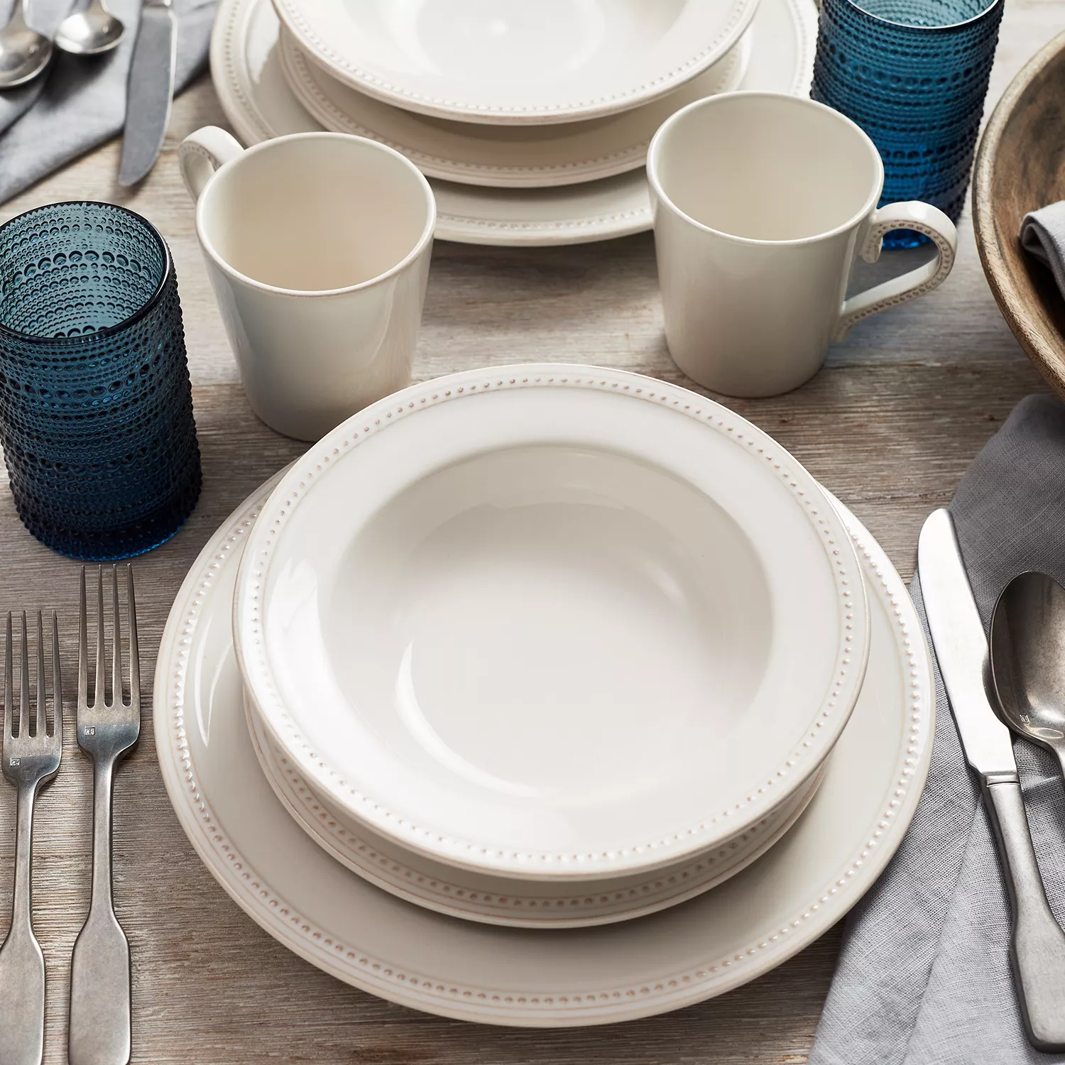 Sur La Table Pearl Stoneware 16-Piece Dinnerware Set
