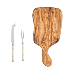 French Home Jubilee Cheese Knife, Fork & Olivewood Board Set