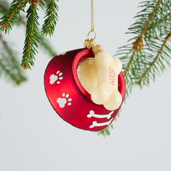 Sur La Table Dog Bowl Glass Ornament, 3" Cute!