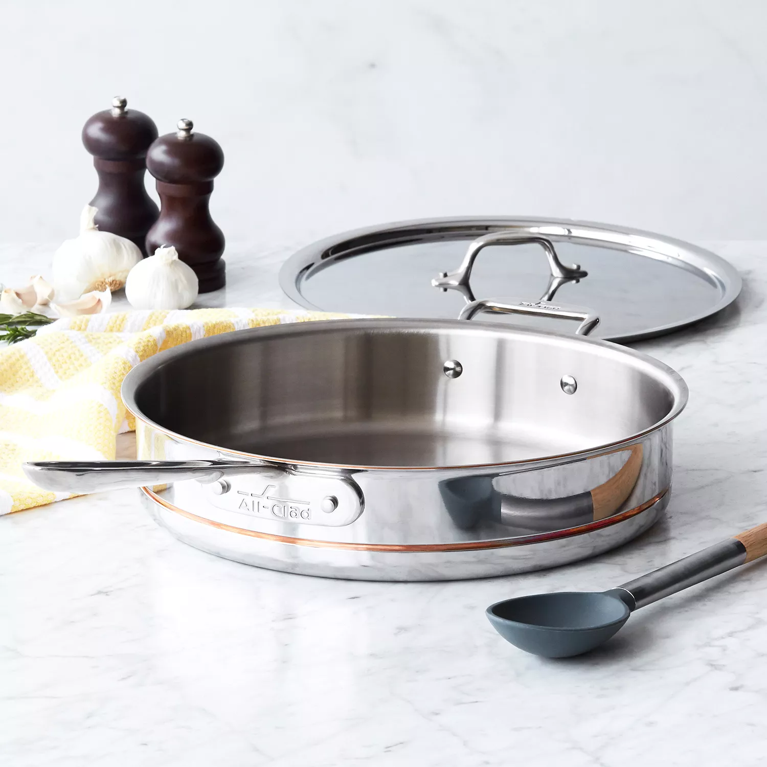 thumbnail image 2 of All-Clad Copper Core 6-Quart Saute Pan With Lid - 5-Ply Stainless Steel - Factory Second 2 of 5