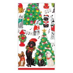 Caspari Caroling Pets Guest Napkins, Set of 15 