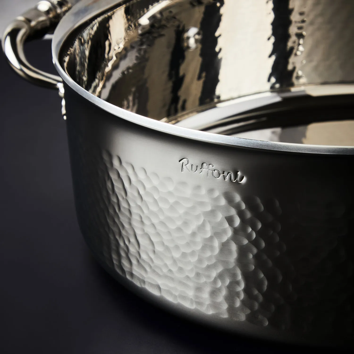 Ruffoni Opus Prima Hammered Stainless Steel Pasta Pot with Strainer Insert