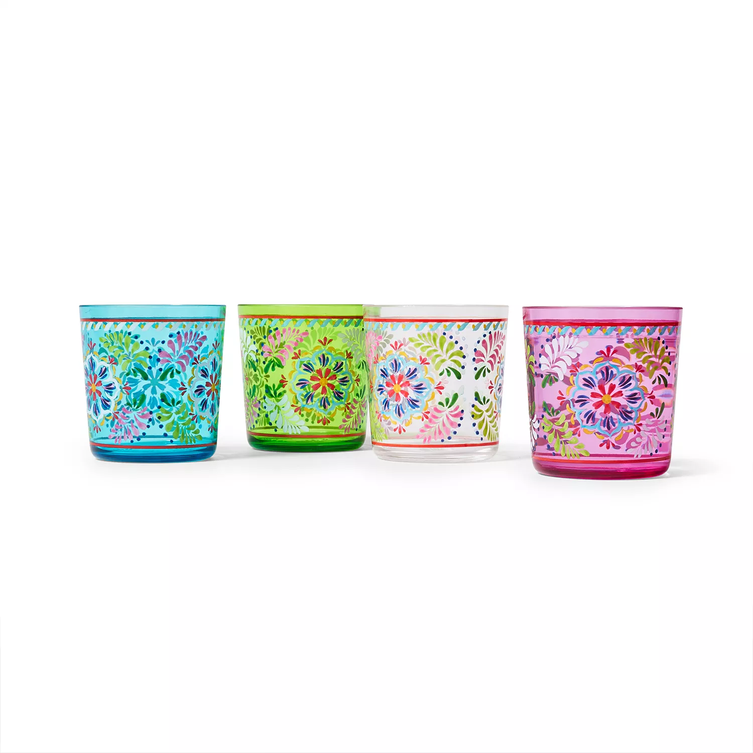Sur La Table Floral Double Old-Fashioned Outdoor Glasses, Set of 4