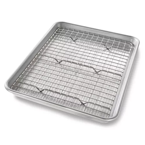 USA Pan Quarter Sheet Nonstick Pan and Bakeable Nonstick Cooling Rack Set