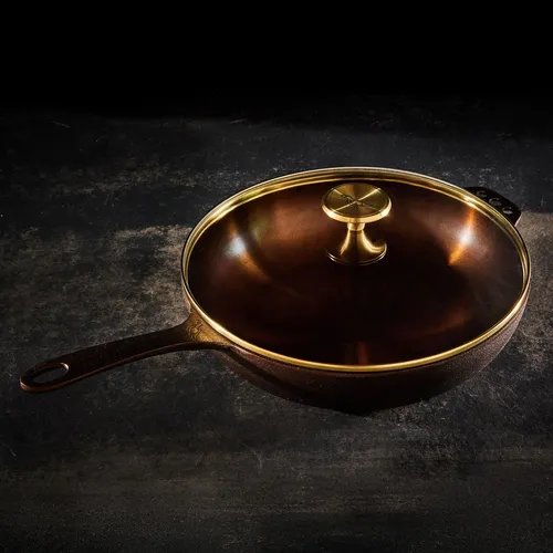 Smithey Polished Cast Iron Deep Skillet with Lid, 11"