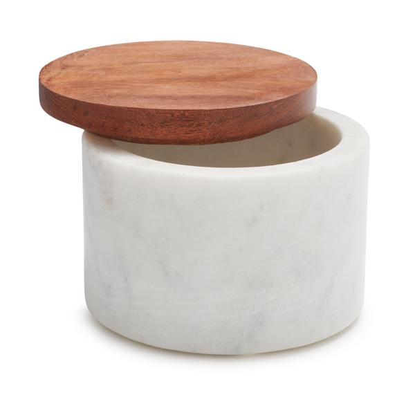 Sur La Table Marble Salt Keeper with Acacia Wood Lid