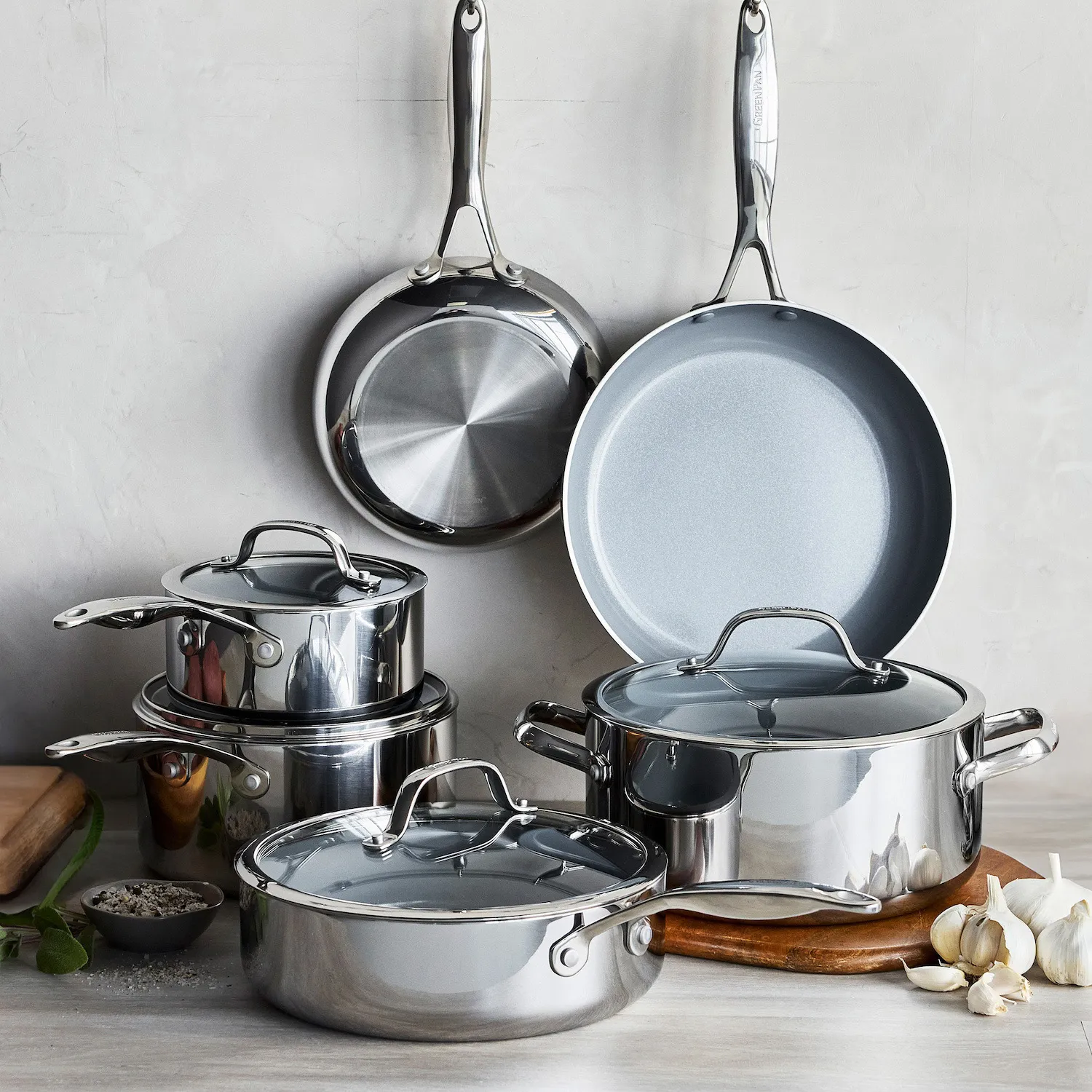 GreenPan Stainless Steel Valencia Pro Ceramic Nonstick 10-Piece Cookware Set