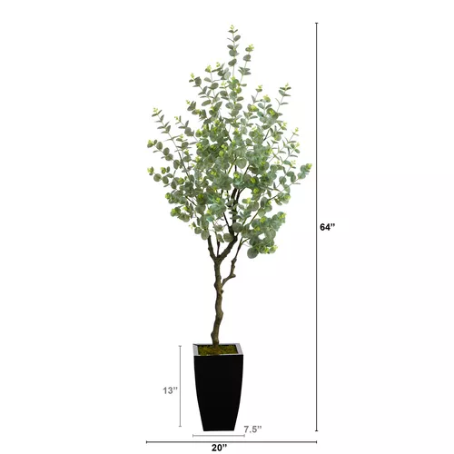Nearly Natural Eucalyptus Silk Tree in Black Planter