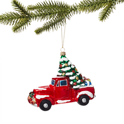 Christmas Truck Glass Ornament