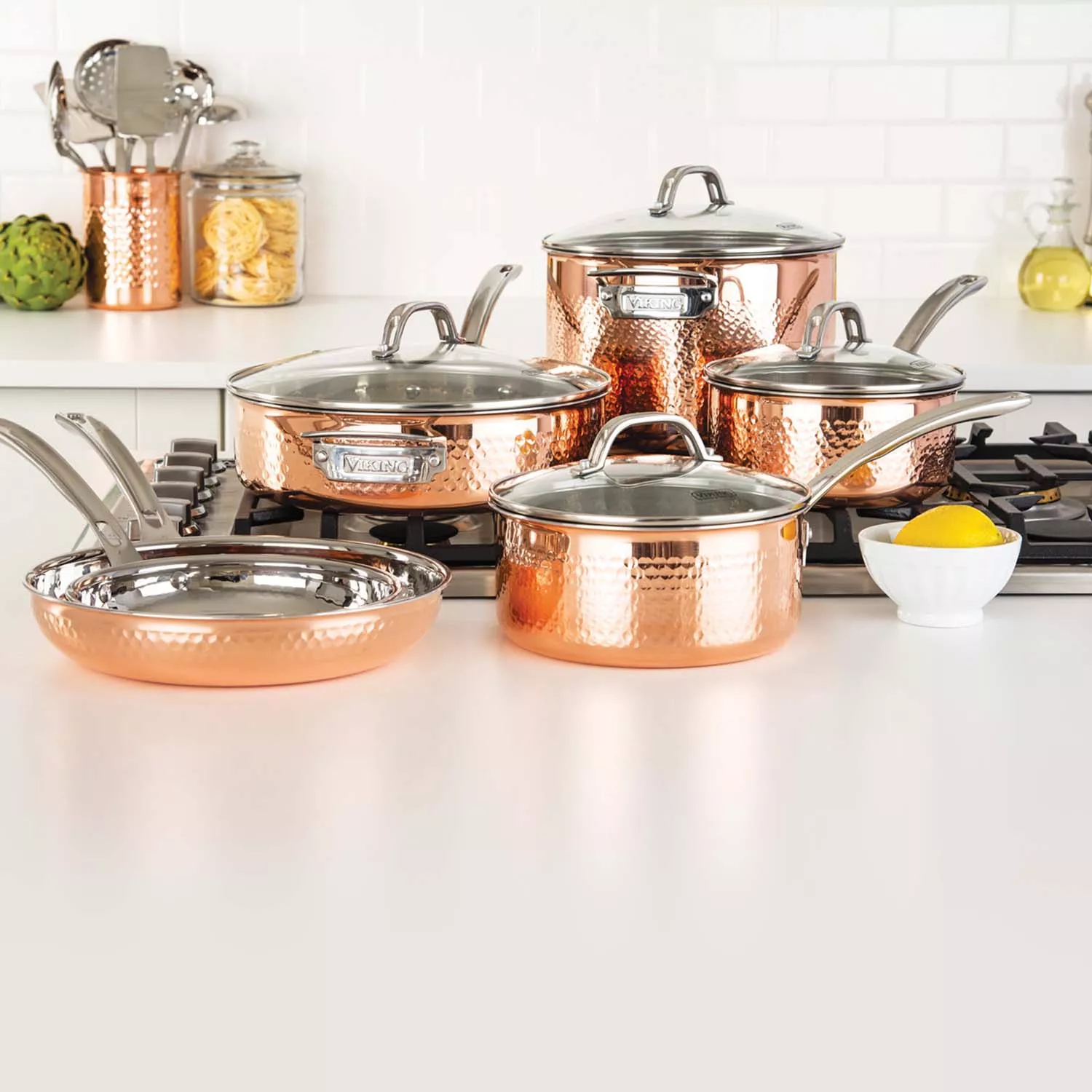 Viking Copper Clad 3-Ply Hammered 10-Piece Cookware Set