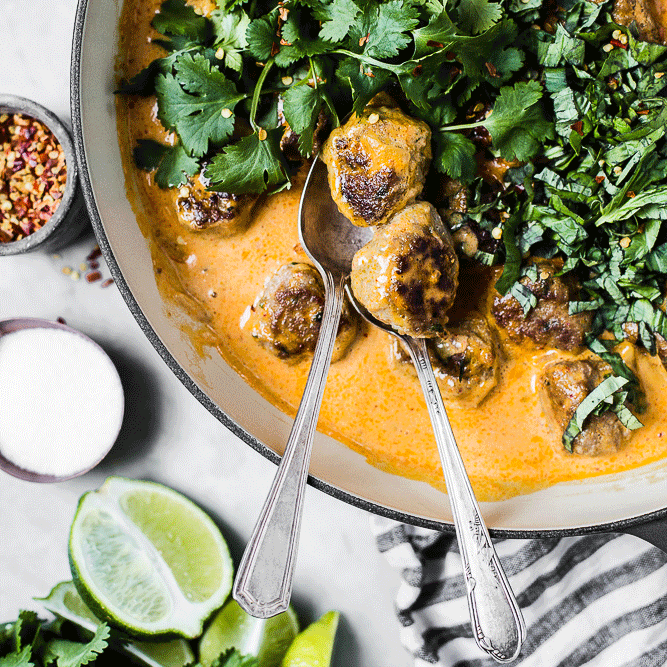 Turkey Meatballs in a Creamy Red Curry Sauce