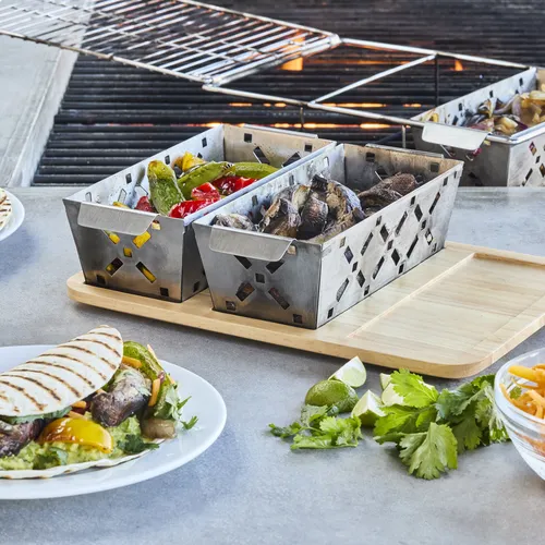 Sur La Table Stainless Steel Grill Baskets with Wooden Trivet