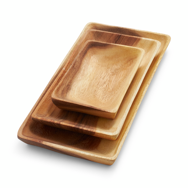 Acacia Wood Rectangular Platters, Set of 3 