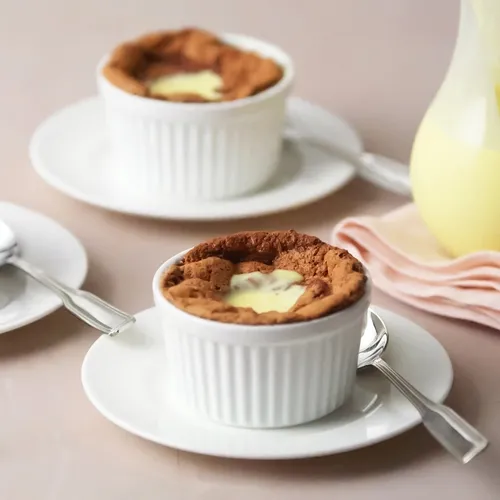 Dark Chocolate Soufflé with Vanilla Bean Crème anglaise