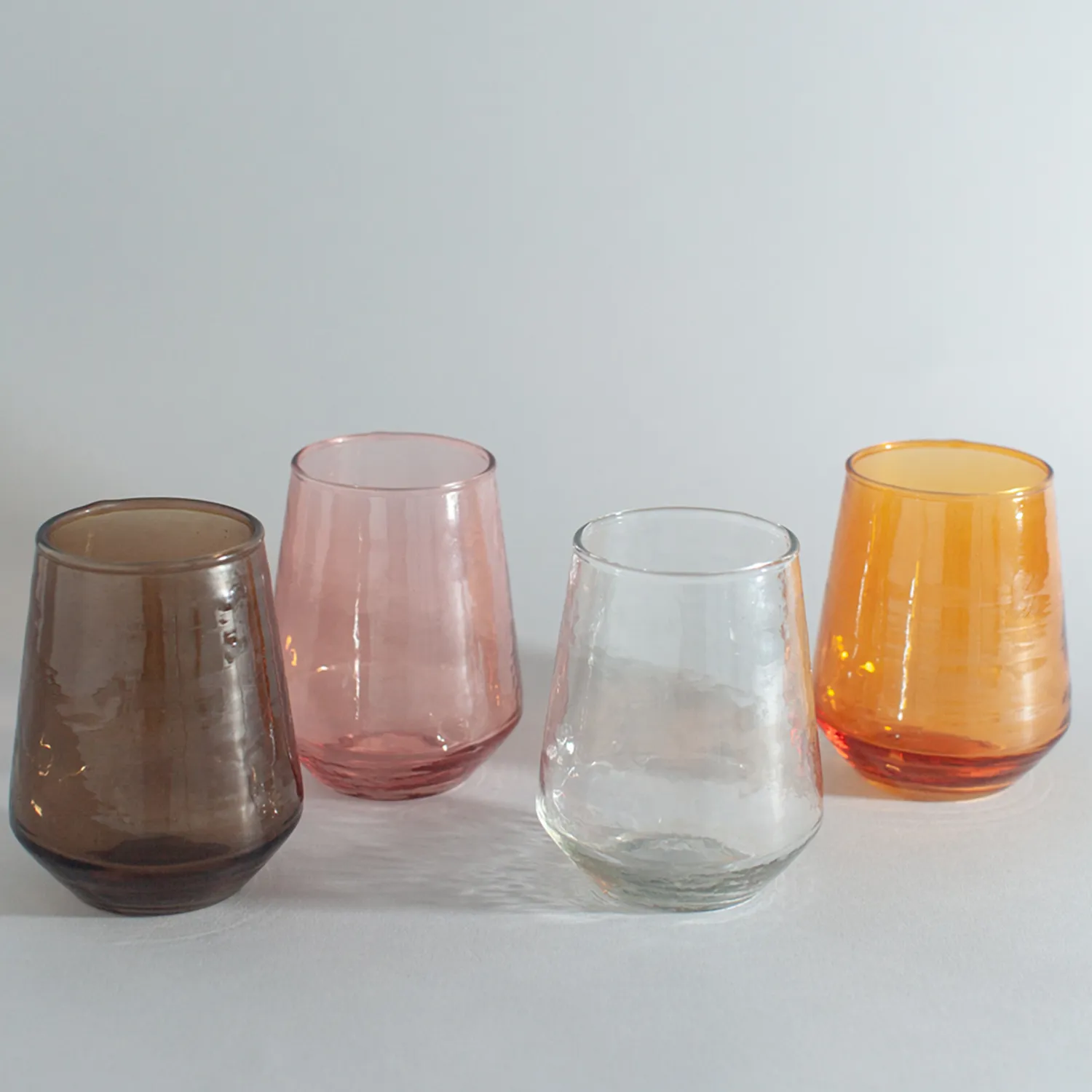 Powered by People Handblown Hammered Tumbler Glasses, Set of 4