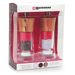 Swissmar Torre Acrylic Salt and Pepper Mill Set with Olivewood Top