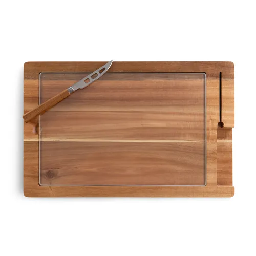 Picnic Time Ventana Tempered Glass & Acacia Wood Cheese Board & Knife Set 
