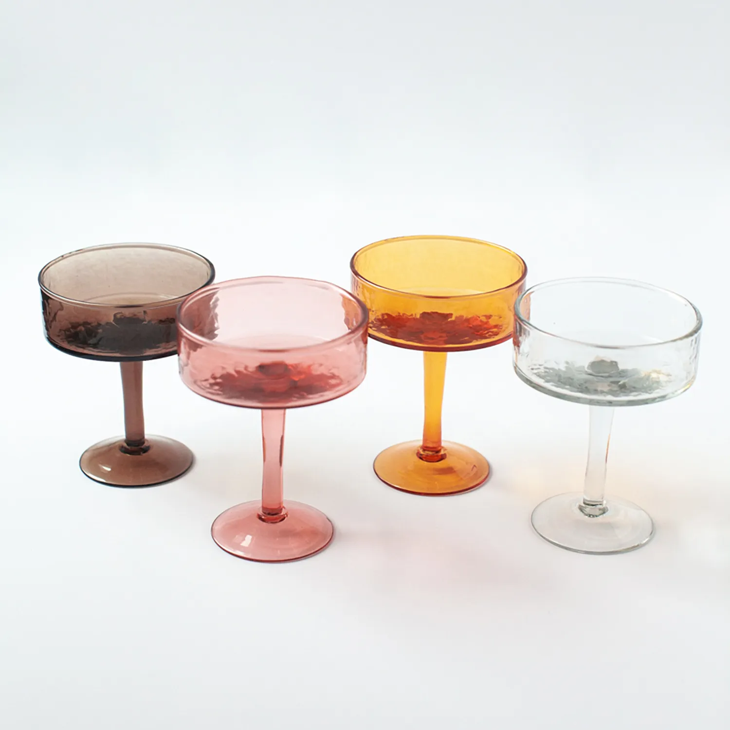 Powered by People Handblown Hammered Coupe Cocktail Glasses, Set of 4