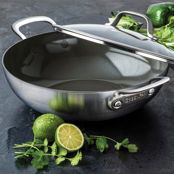GreenPan Craft Steel Chef&#8217;s Pan with Lid, 5 qt.