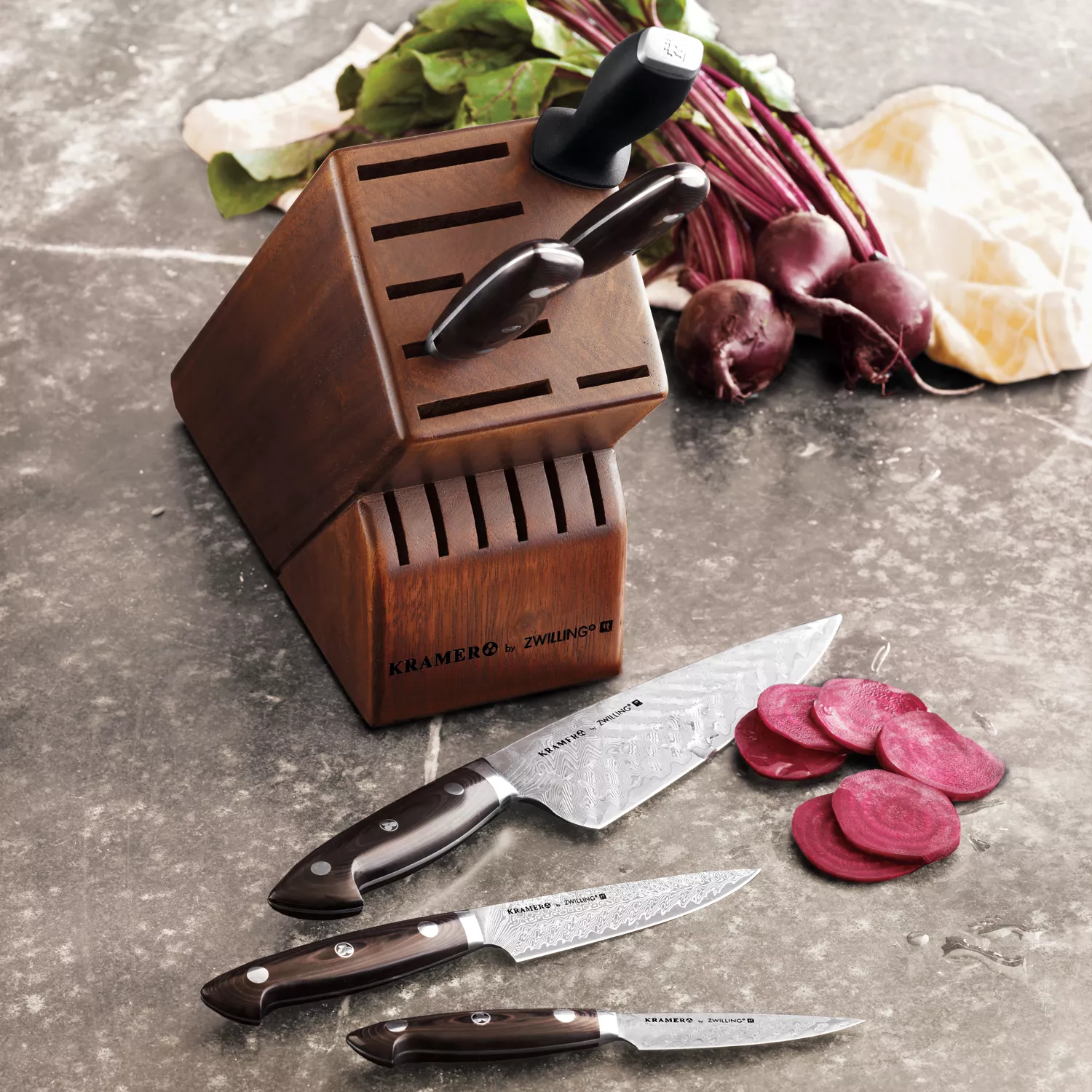 Bob Kramer Stainless Damascus 7-Piece Block Set by Zwilling J.A. Henckels