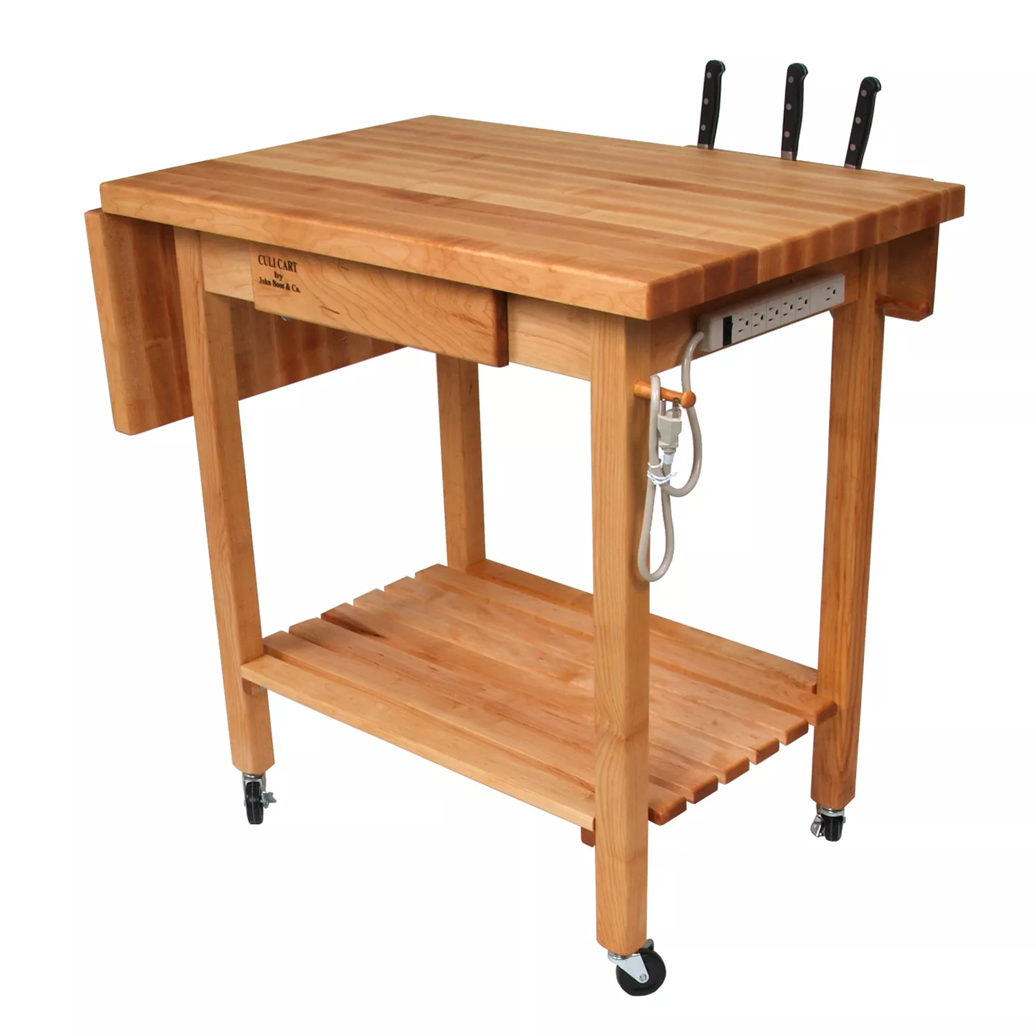 John Boos Maple Edge-Grain Butcher Block Table Cart w/ Casters, 36" x 24" x 36"