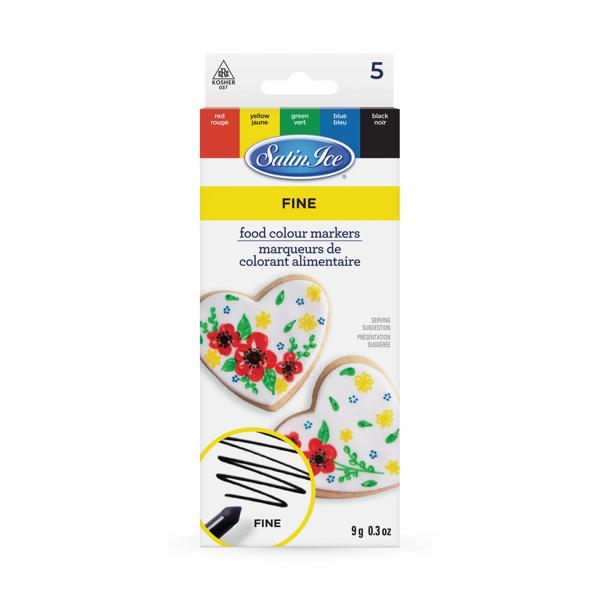Satin Ice Primary Colored Edible Fine Markers, Set of 5