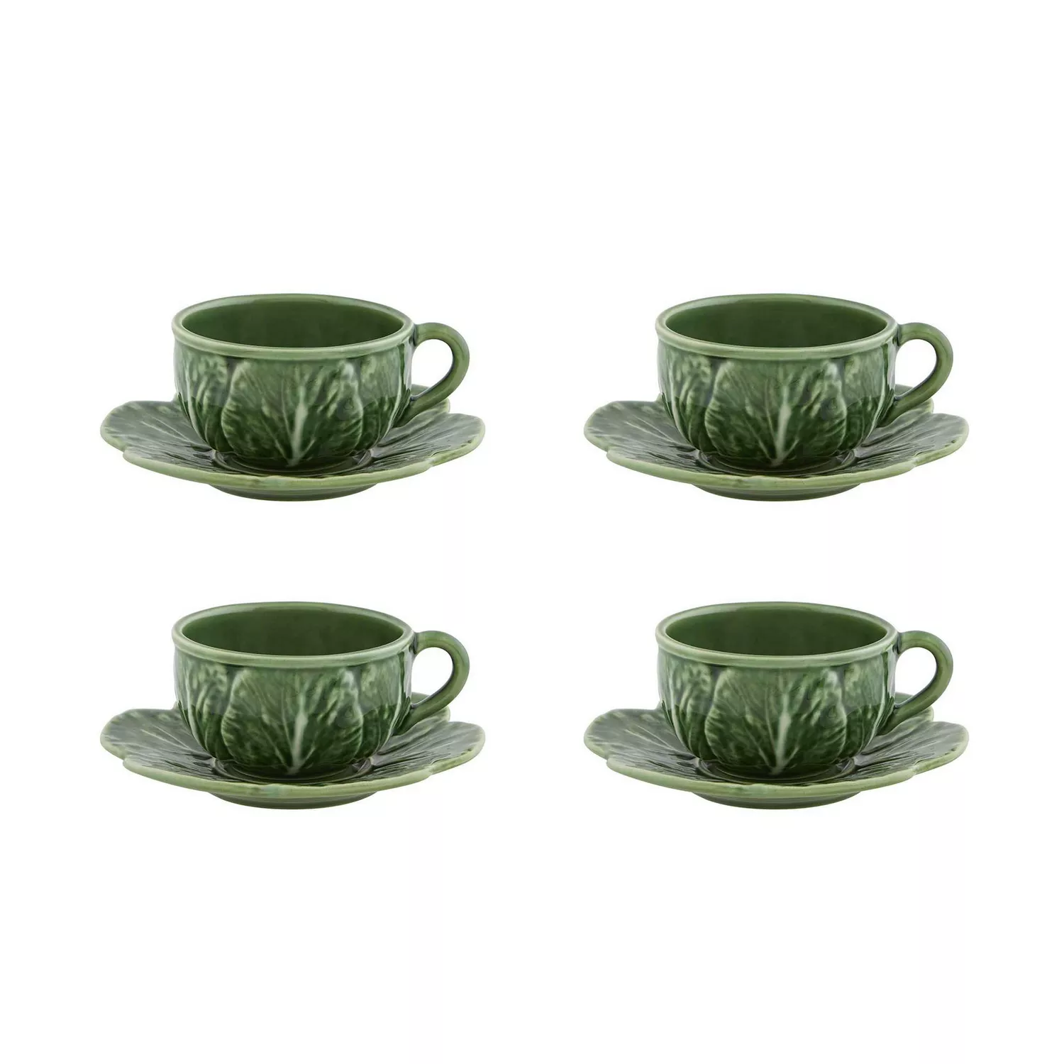 Bordallo Pinheiro Cabbage Teacup & Saucer, Set of 4