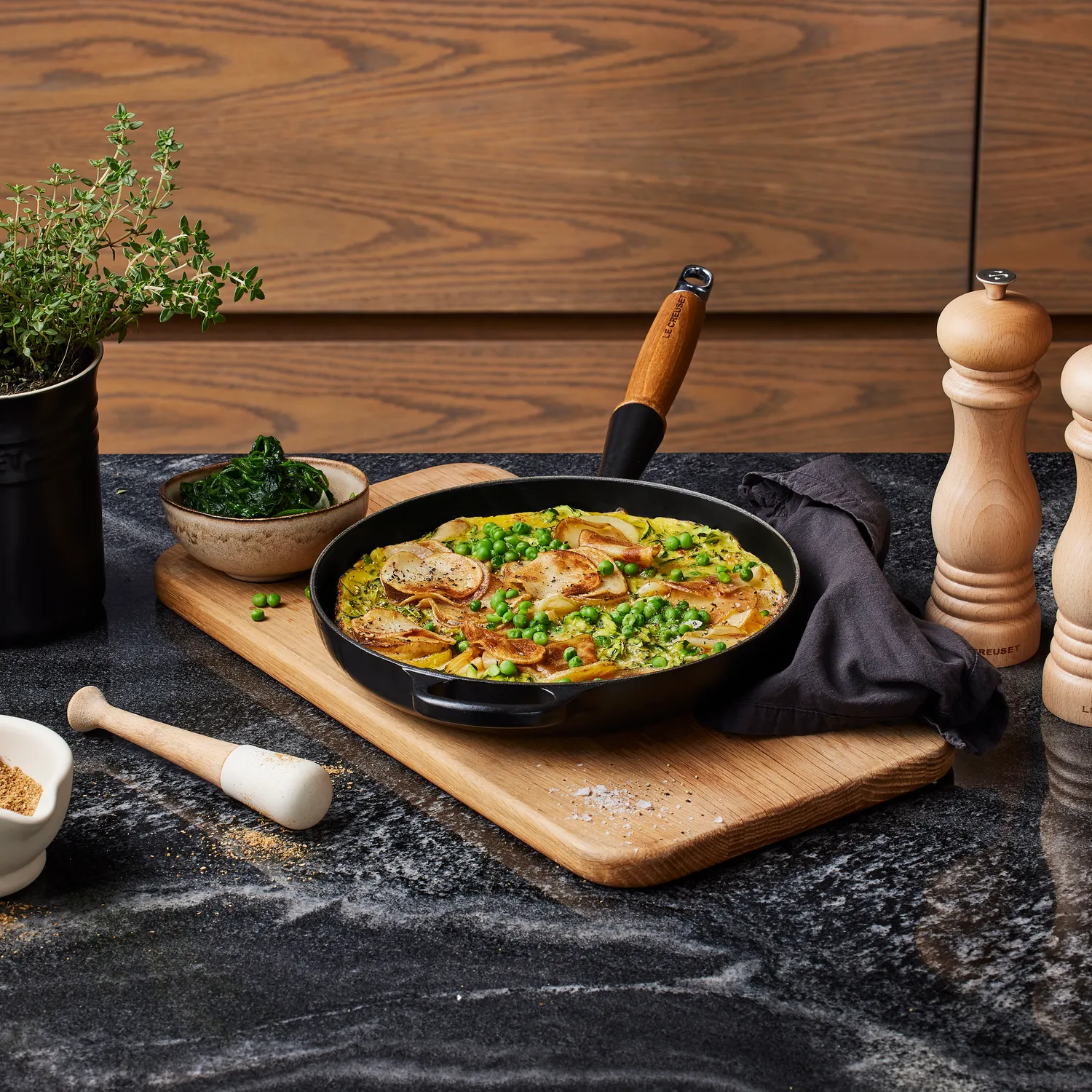 Le Creuset Enameled Cast Iron Alpine Wood Handled Skillet, 10.25"