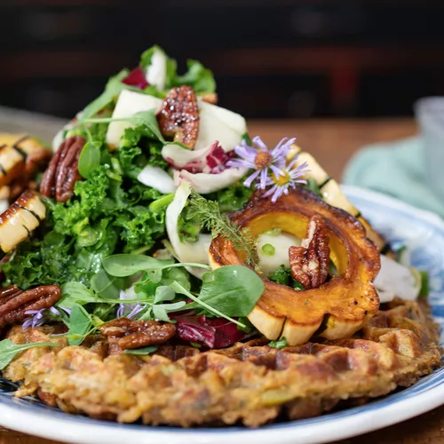 Bittersweet Salad with Stuffing Waffles