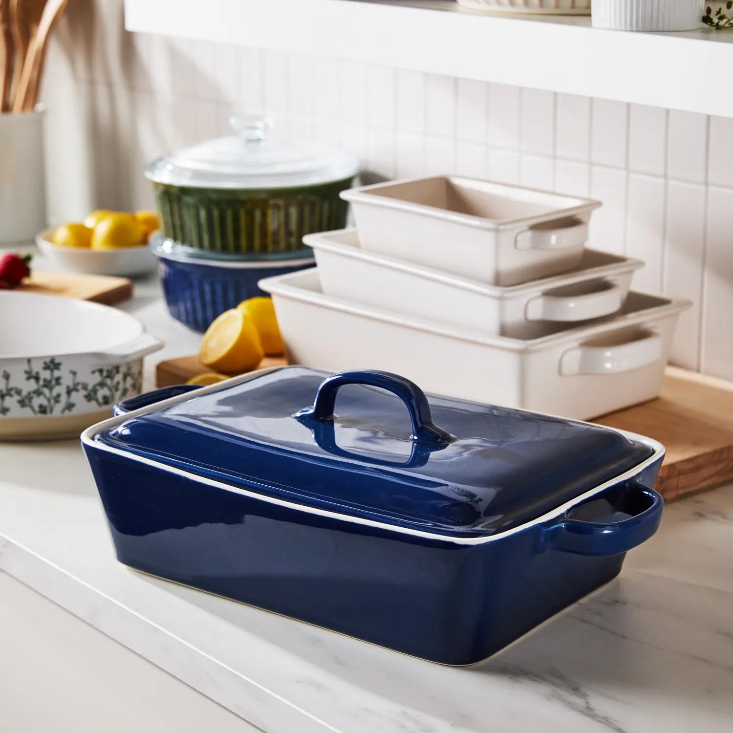 Sur La Table Rectangular Stoneware Casserole with Lid, 4 qt.
