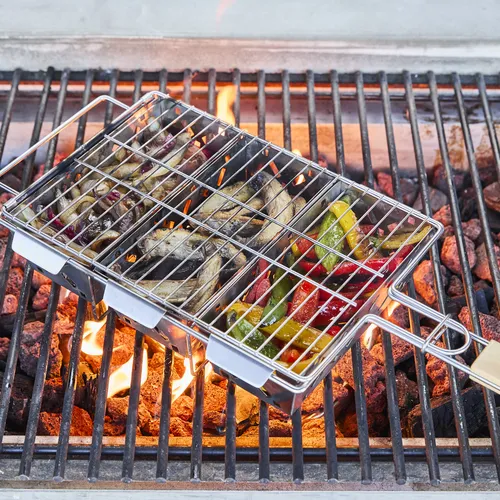 Sur La Table Stainless Steel Grill Baskets with Wooden Trivet
