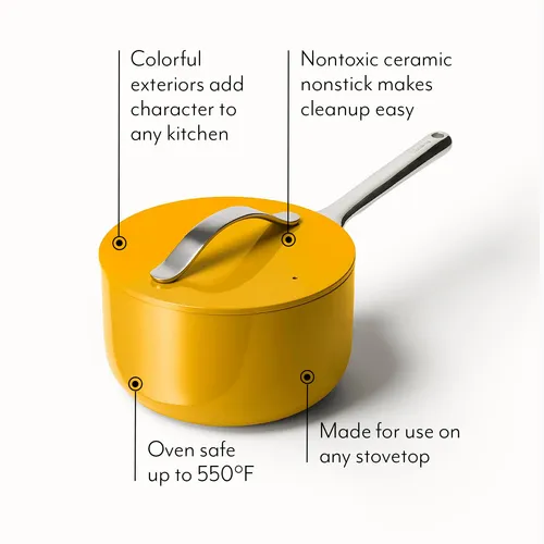 Caraway Ceramic Nonstick Saucepan with Lid, 3 qt.