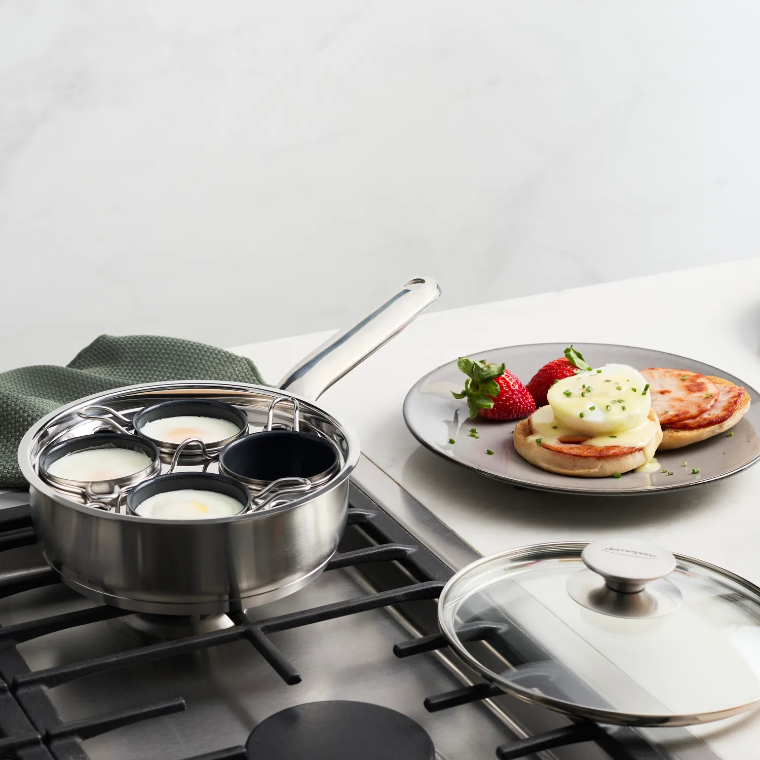 Demeyere Resto3 Stainless Steel Ceramic Nonstick 4-Cup Egg Poacher Set