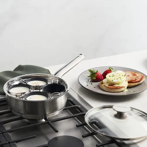 Demeyere Resto3 Stainless Steel Ceramic Nonstick 4-Cup Egg Poacher Set