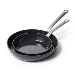 GreenPan Craft Noire 8" & 10" Skillet Set  We use these pans on Low and medium only and the non stick works great