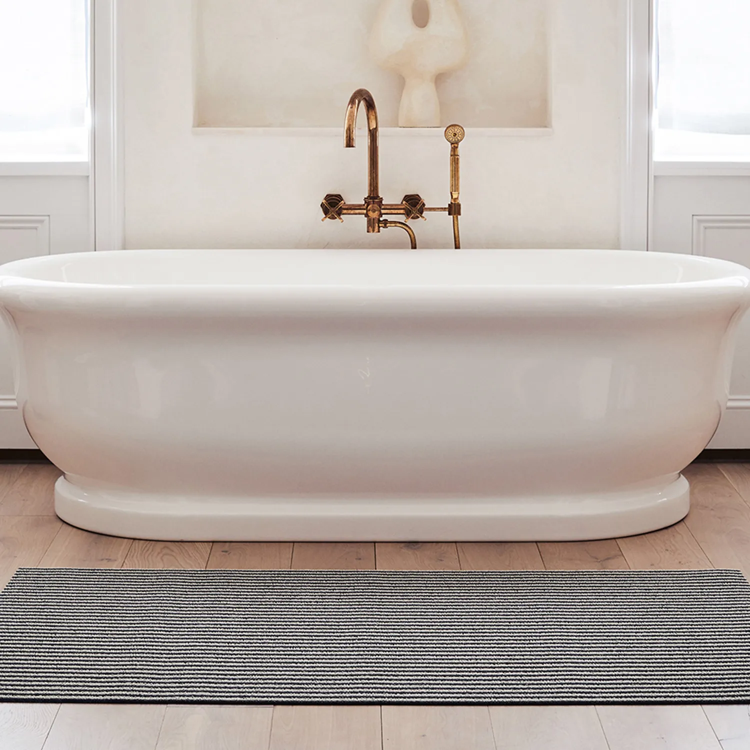 Chilewich Breton Stripe Shag Rug, Gravel