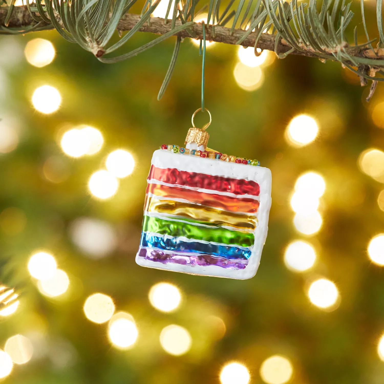 Sur La Table Rainbow Cake Glass Ornament