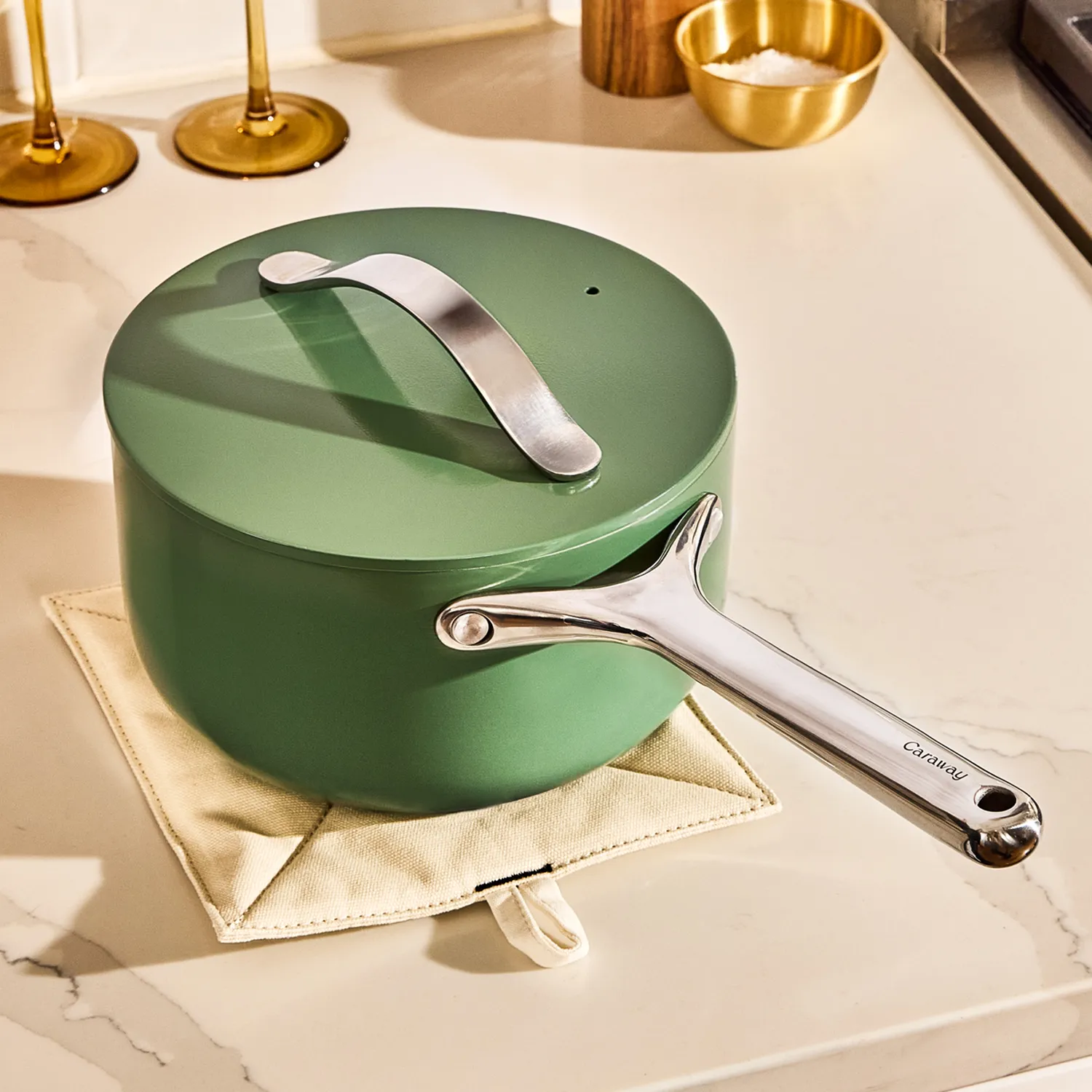 Caraway Ceramic Nonstick Saucepan with Lid, 3 qt.