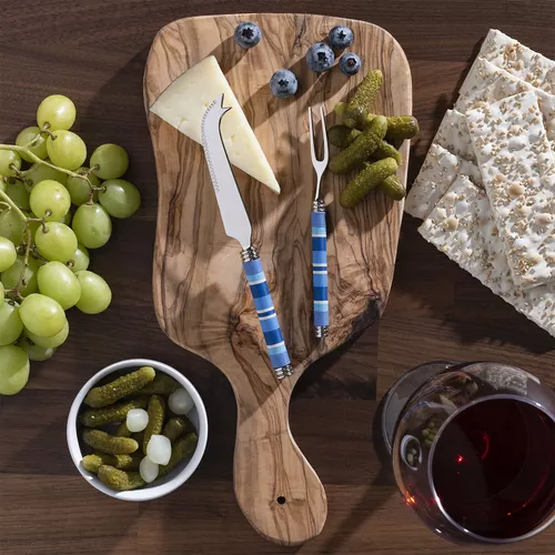 French Home Jubilee Cheese Knife, Fork & Olivewood Board Set