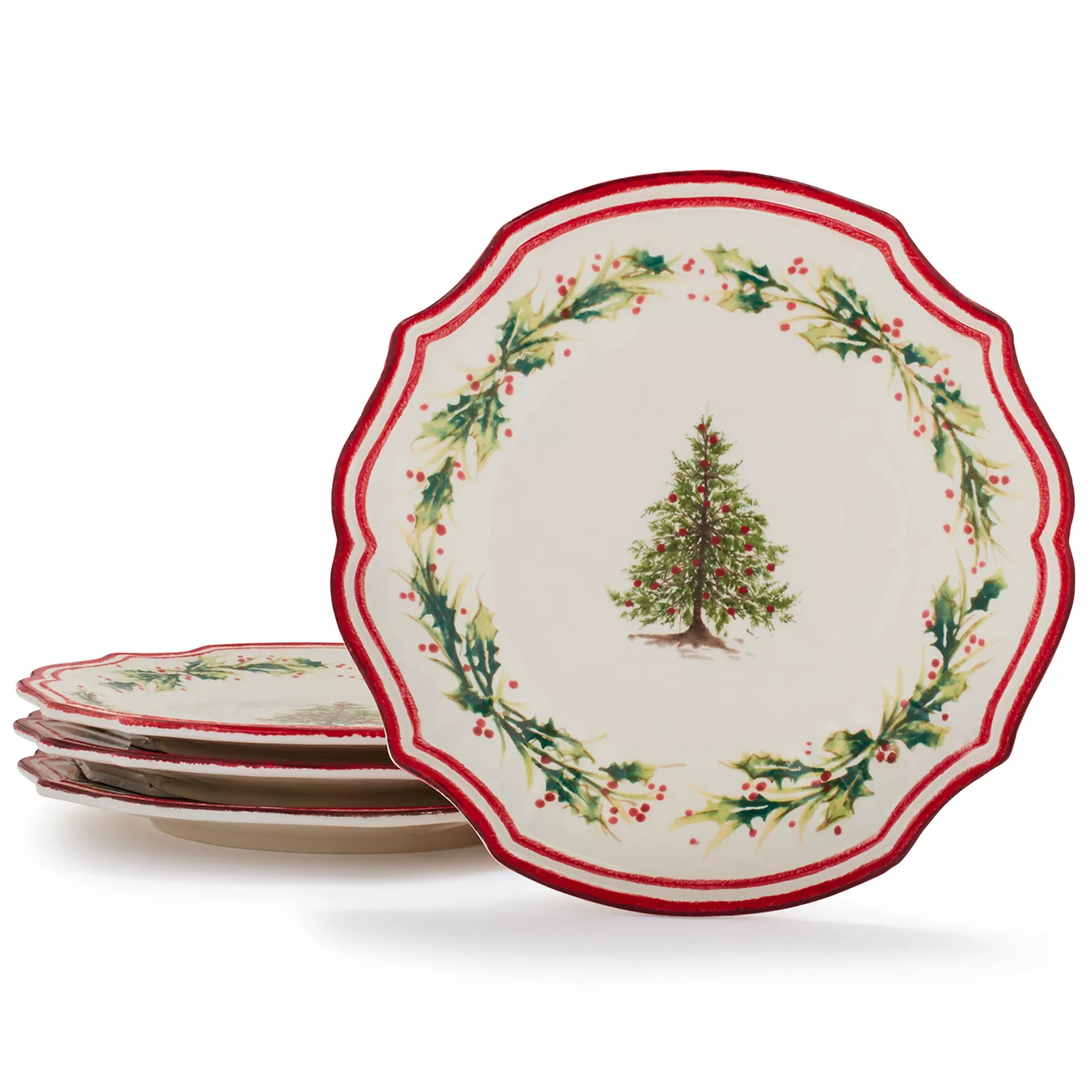 Sur La Table Holly and Pine Dinner Plates, Set of 4