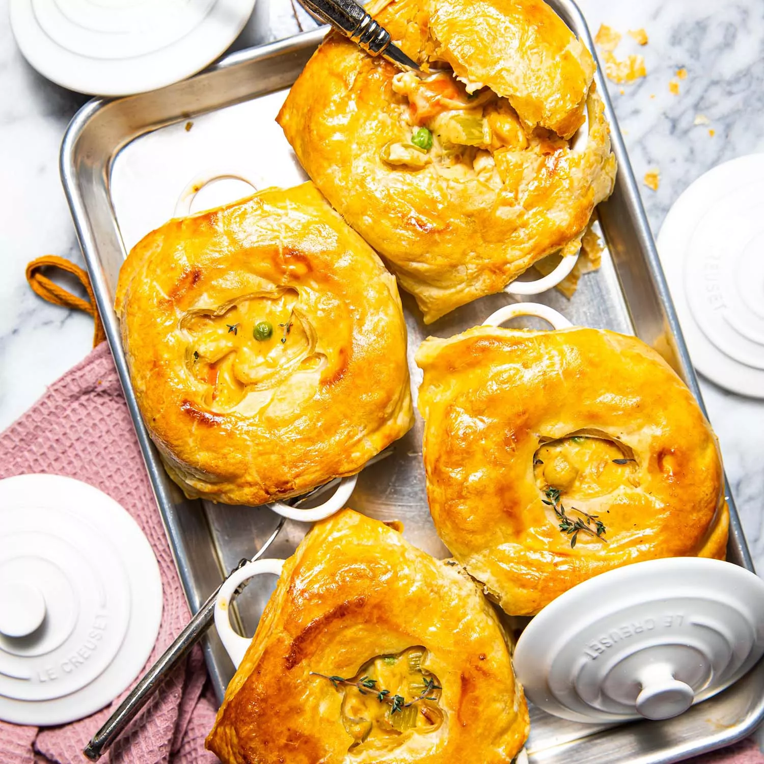 A piece of kurnik pie with chicken, potatoes and rice on a plate. Homemade  pastries Stock Photo by Aleruana