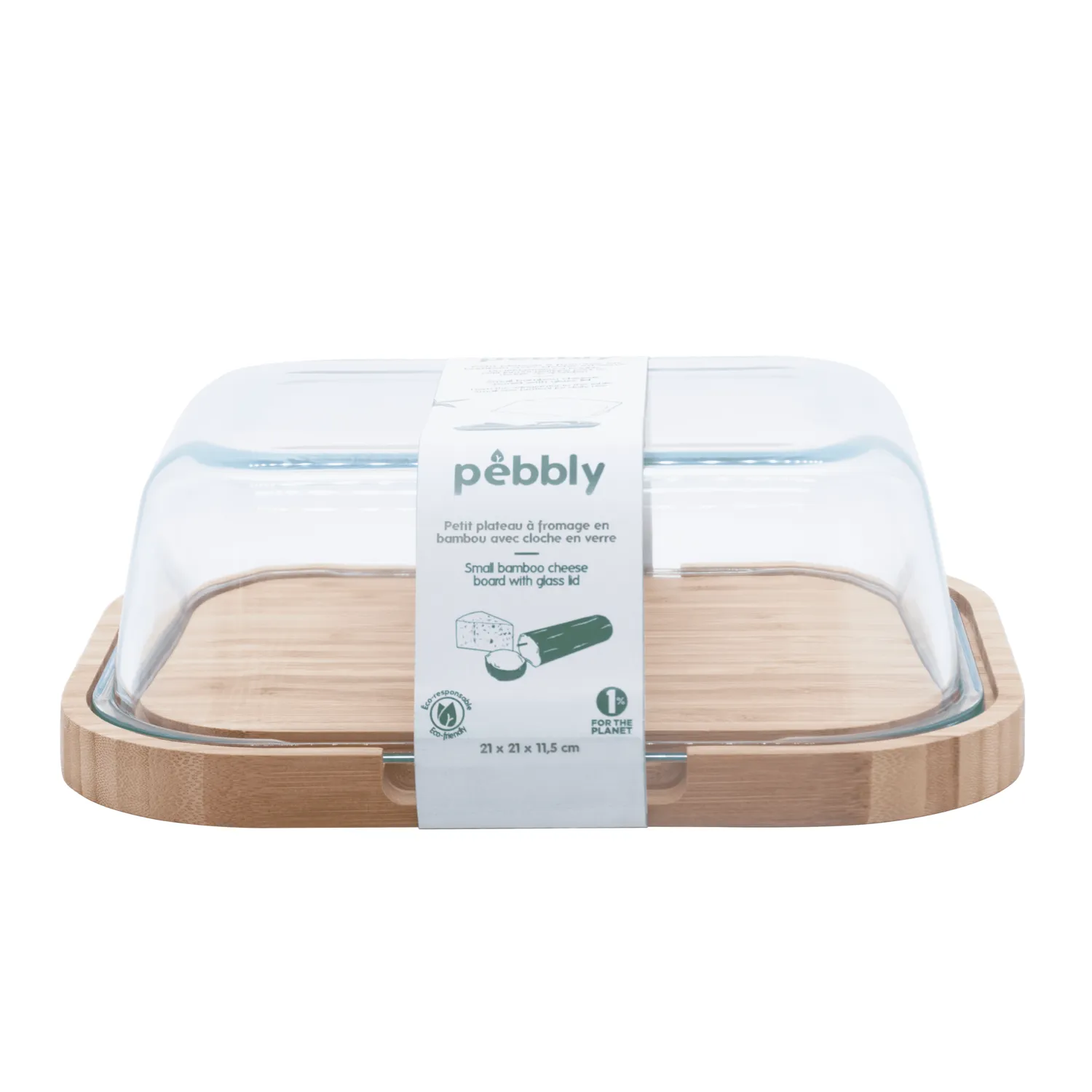 Pebbly Glass & Bamboo Cheese Box