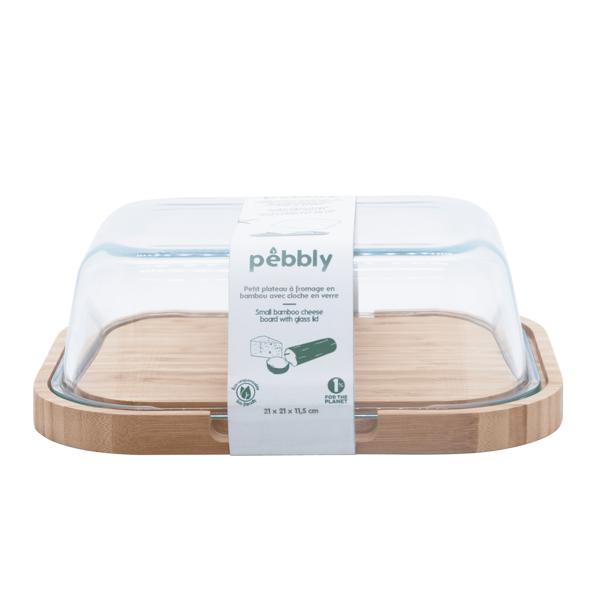 Pebbly Glass & Bamboo Cheese Box